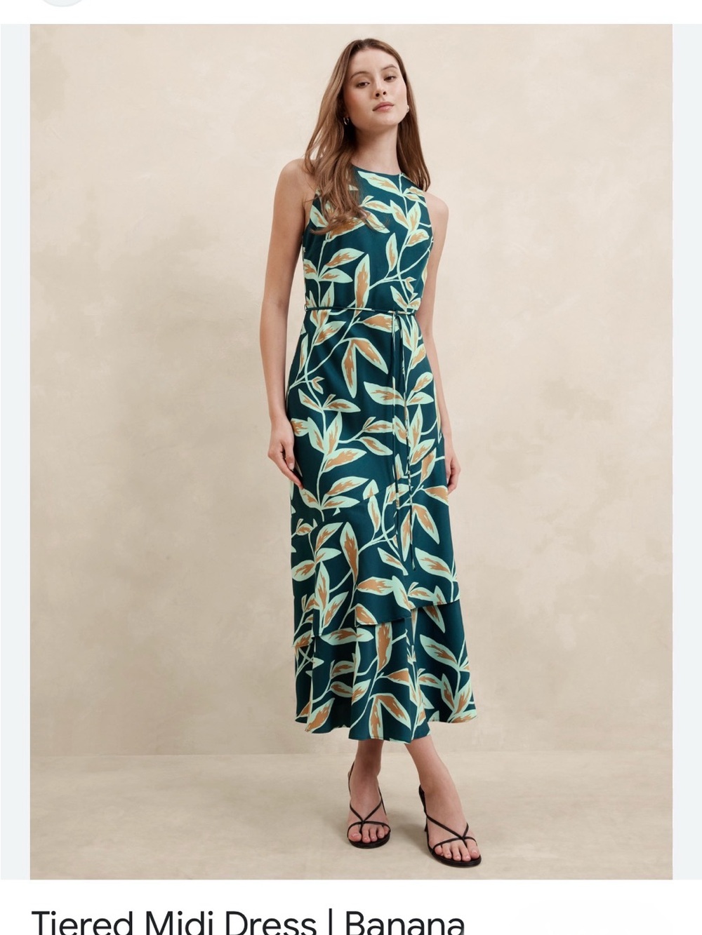 NWT Banana Republic Factory Botanical Green Tiered Midi Dress - Size Medium
